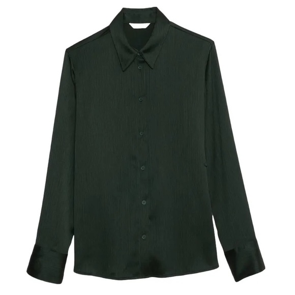 Banana Republic | crinkle asymmetrical shirt in dark juniper green - Picture 4 of 13